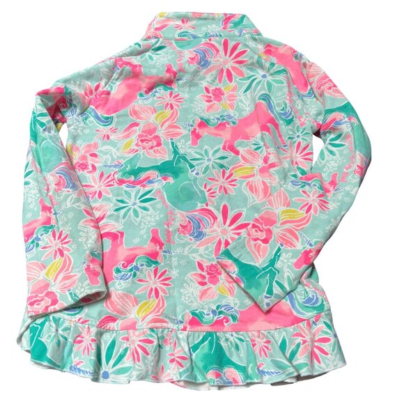 Lilly Pulitzer Girls Green Pink Floral & Horse Print Quarter-Zip Pullover Sweats - Picture 4 of 4